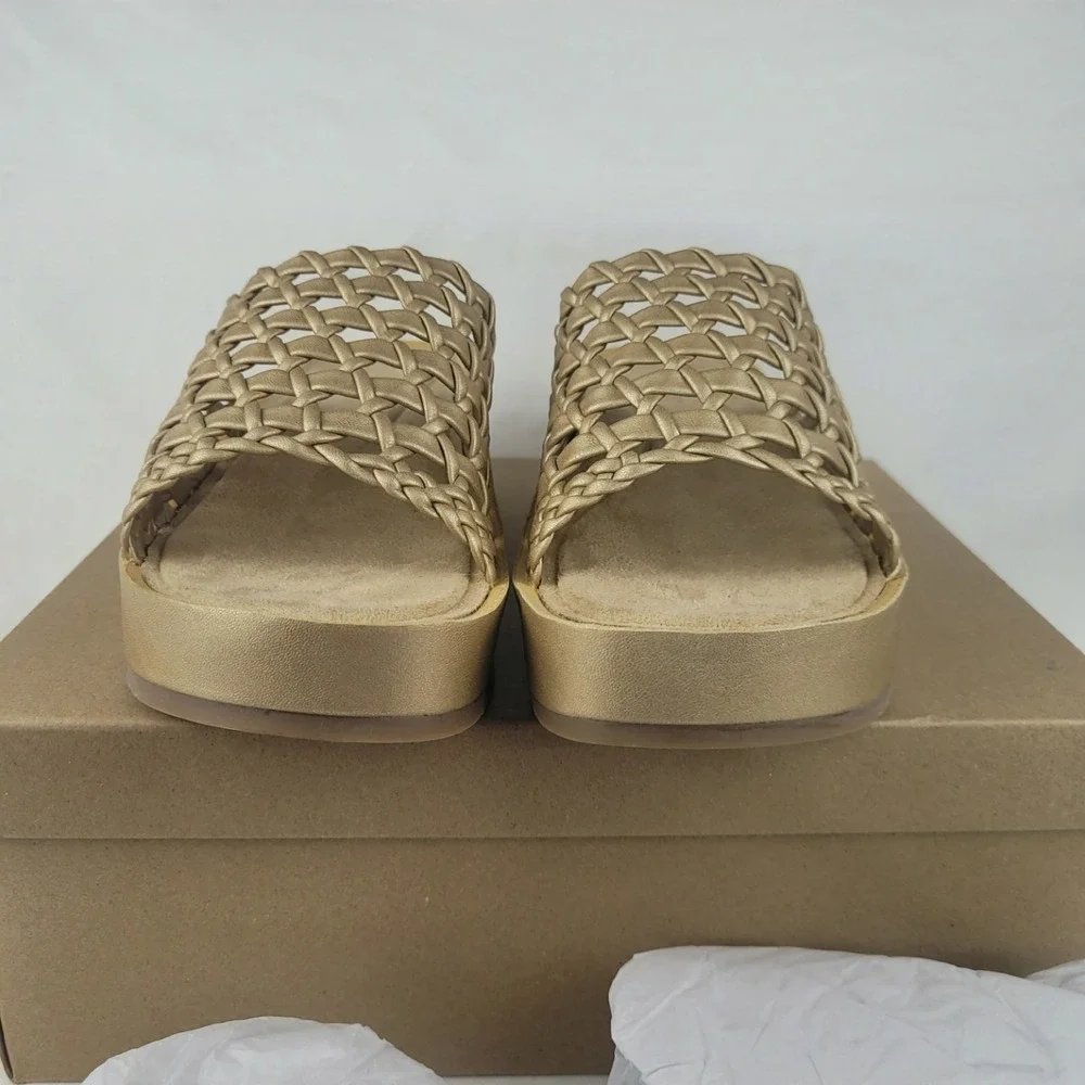 Naked Feet Cyprus Gold Woven Platform Wedge Sandals Womens 8 M080